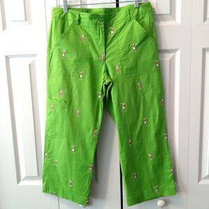 Lilly Pulitzer Size 10 Embroidered Golf Theme Cropped Pants Green Pink White